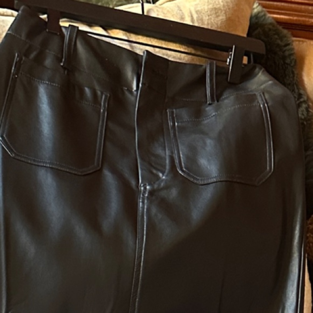 Anthropologie Leather-Look Black Pencil Skirt
